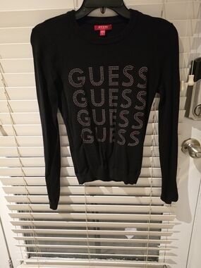 GUESS Black Rhinestone Logo Sweater
